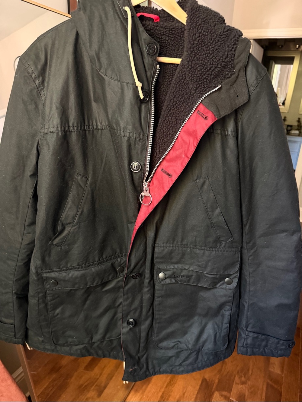 Men's Barbour Black Waxed Cotton Parka Jacket
